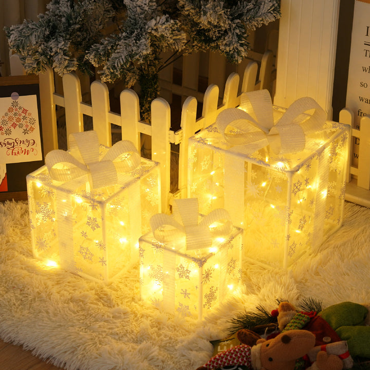 Remote Control Christmas Gift Box Lights Christmas Three-piece Decoration by 253444