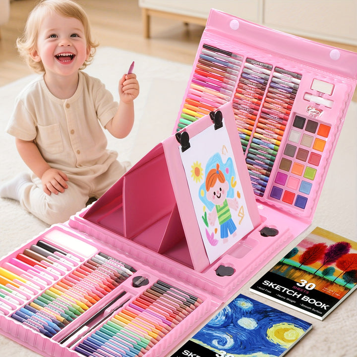 Kit De Arte Infantil 237 Peças Com Lousa Dupla Não Tóxico