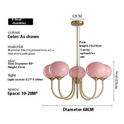 Lustre Retro Quarto Infantil Led Cinco Braços Vidro