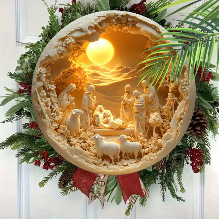 Guirlanda Natividade Madeira 3D Decoração Cristã Família by Casa Perfeita