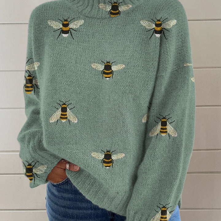 Suéter Feminino Gola Alta Estampa De Natal Confortável