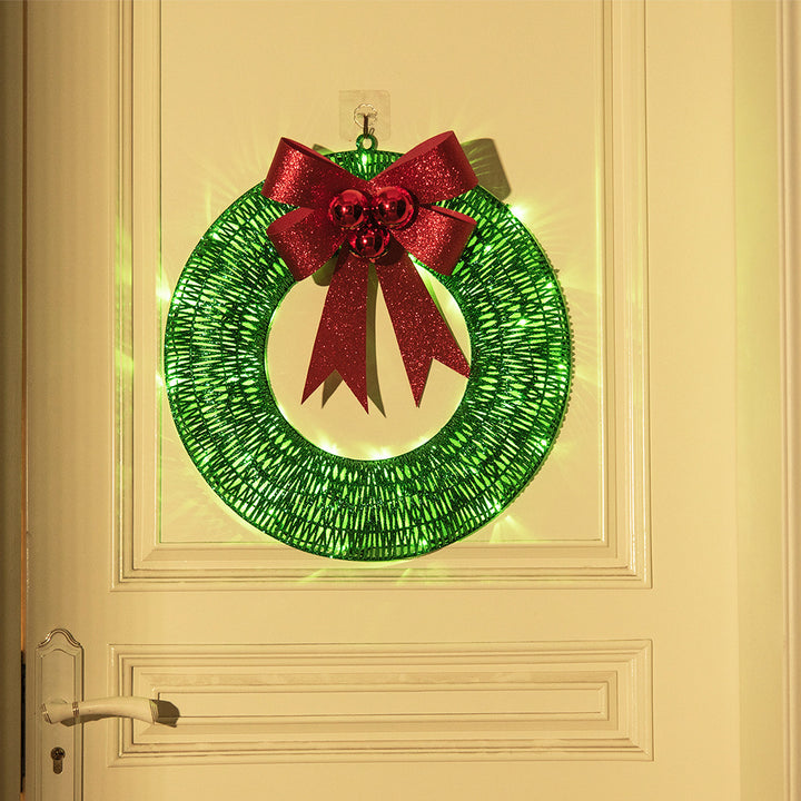Christmas Garland 50CM Luminous LED Warm Light Metal Luminous Wreath With Big Bowknot Christmas Front Door Home Holiday Party Door Hanging Decor by 253444