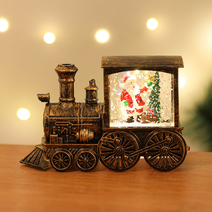 New Christmas Decoration Santa Claus Water Injection Brush Gold Train Decoration Small Night Lamp Christmas Gift by 253444