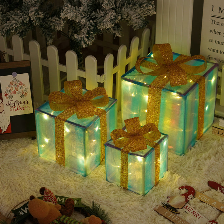 Remote Control Christmas Gift Box Lights Christmas Three-piece Decoration by 253444
