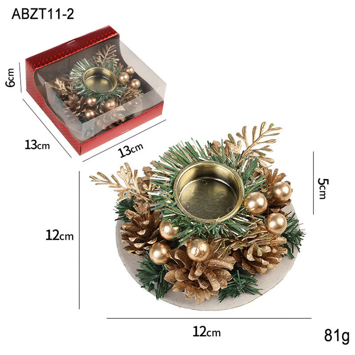 Christmas Candle Metals Candlestick Wreath Artificial Pinball Pinecone Candle Holder Fake Leaves Xmas New Year Home Table Decor by 253444