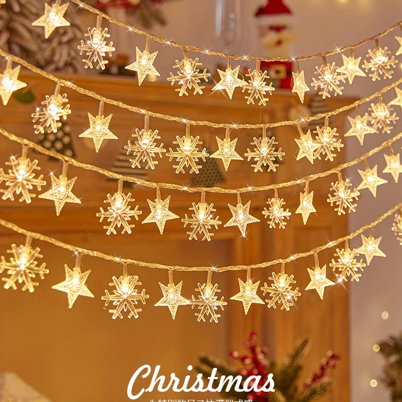 Luzes LED Natal Fio Floco Neve Pentagrama Para Casa Bateria by Casa Perfeita