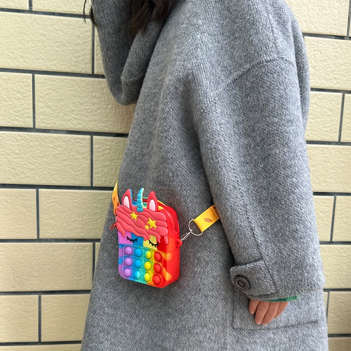 Bolsa Mensageiro Infantil Silicone Unicórnio Compacta