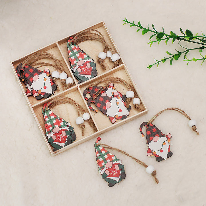 Christmas Faceless Doll Wooden Pendant Decoration Set by 253444