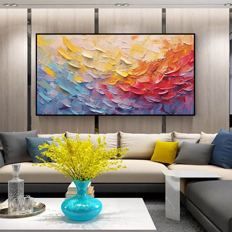 Hand Drawn Blue Red Yellow Knife Thick Flowers Oil Painting On Canvas New Special Design Colorful Blocks Artwork For Wall Decor by 253444