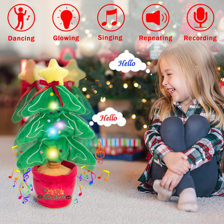 Dancing Christmas Toys Funny Tree Repeat Talking Electronic Plush Toys Can Sing Record Lighten Early Education Funny Gift Christmas by 253444