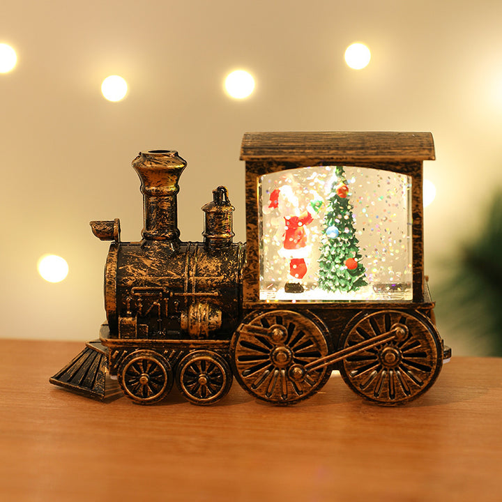 New Christmas Decoration Santa Claus Water Injection Brush Gold Train Decoration Small Night Lamp Christmas Gift by 253444