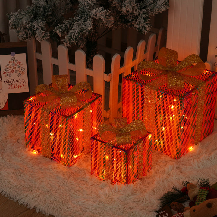 Remote Control Christmas Gift Box Lights Christmas Three-piece Decoration by 253444