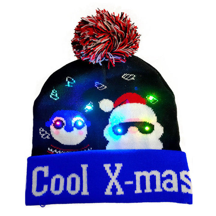 Gorro De Natal LED Luzes Que Acendem Tricô Infantil Brilho