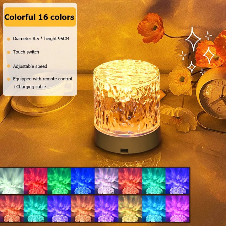 Crystal Lamp Water Ripple Projector Night Light Decoration Home Houses Bedroom Aesthetic Atmosphere Holiday Gift Sunset Lights Home Decor by 253444