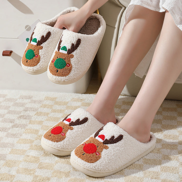Winter Warm Home Christmas Elk Cotton Slippers by 253444