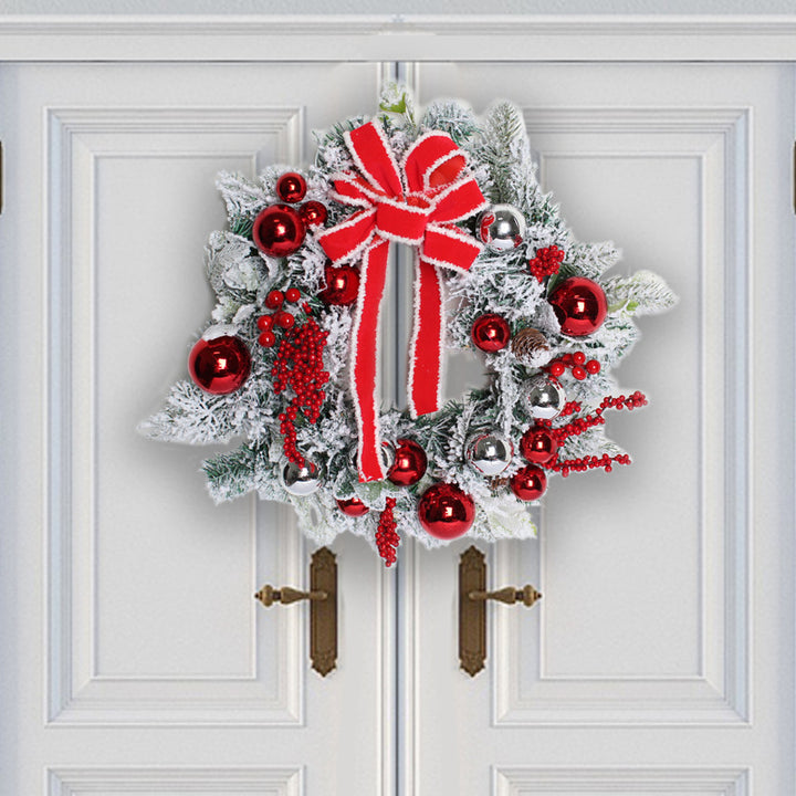 New Flocking Wreath Outdoor Decoration Door Hanging Christmas Wreath Rattan by 253444