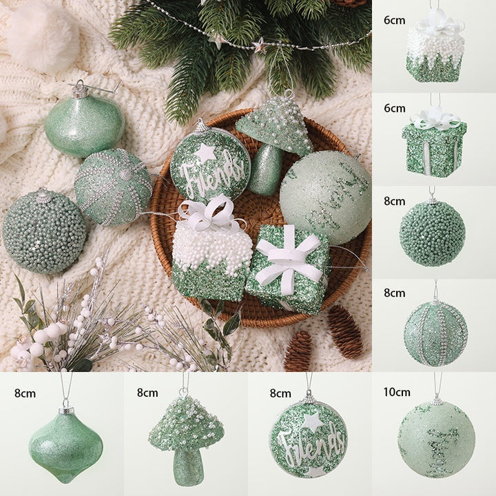 Bolas de Natal Verde Escuro Flocadas Pendentes Decorativas