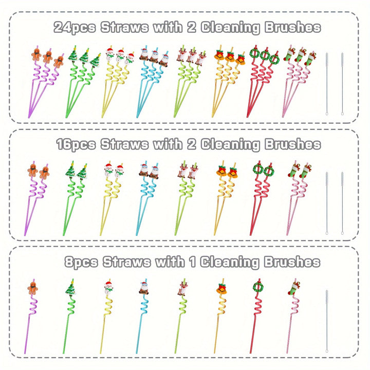 Canudos De Natal Reutilizáveis Com Escovas 24 16 8 Festas