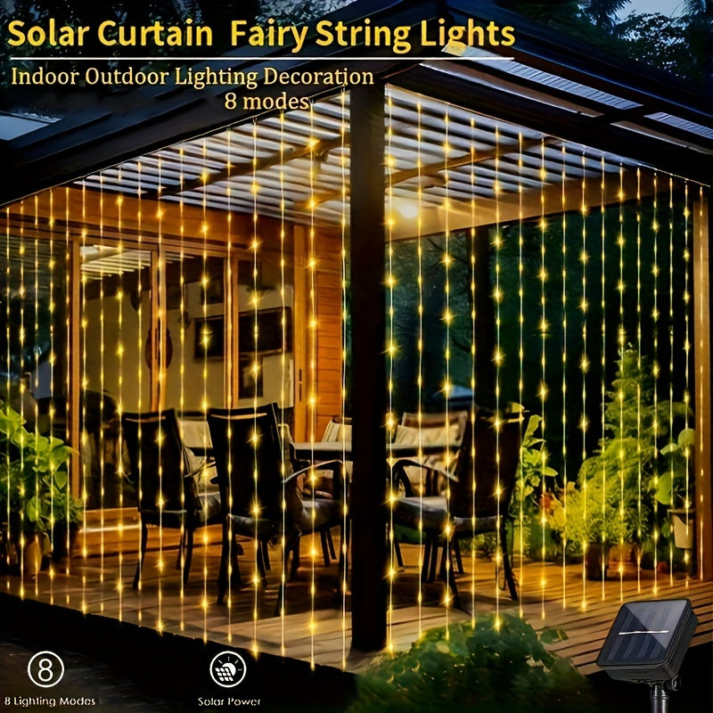 Luzes De Cortina Solares 300 LEDs Exterior Jardim 8 Modos by Casa Perfeita