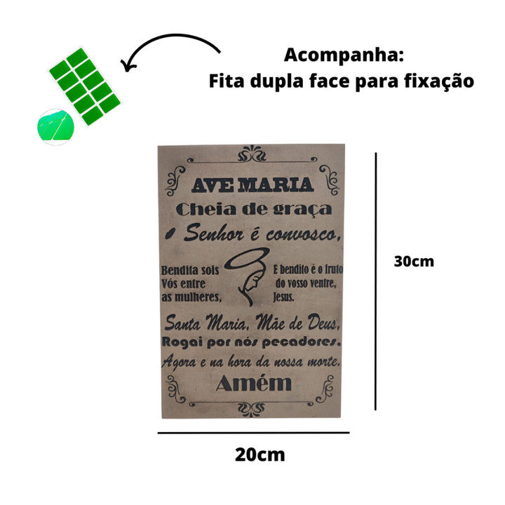 Quadro Oração Ave Maria Gravada a Laser MDF 3mm A4 Casa Perfetta