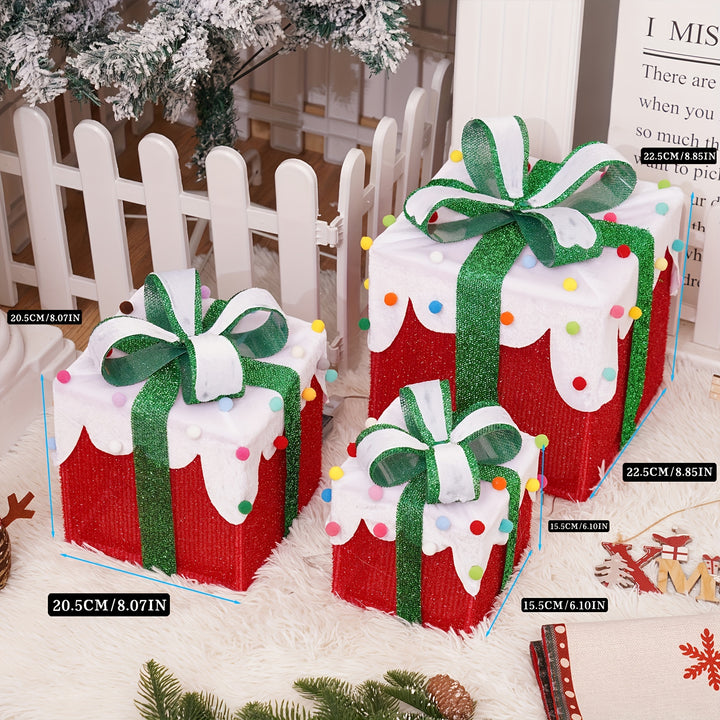 Conjunto De 3 Caixas De Presente Luzes LED Natal Decoração
