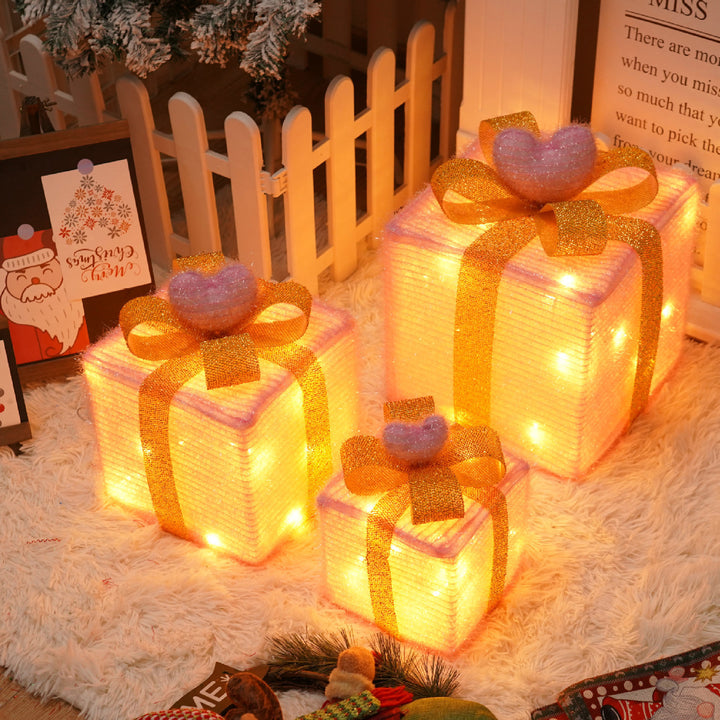 Remote Control Christmas Gift Box Lights Christmas Three-piece Decoration by 253444