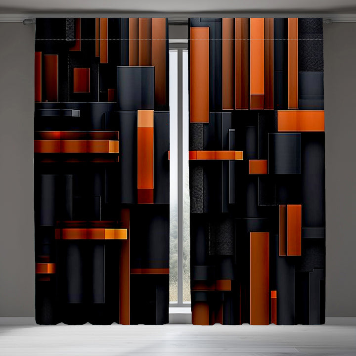 Cortinas Abstratas Geométricas Preto Laranja Branco