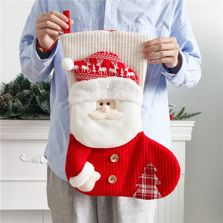 Large Red White Knitted Christmas Stocking Santa Claus Fireplace Decor Socks Xmas Gift Bags Candy Holder Decor For Home by 253444