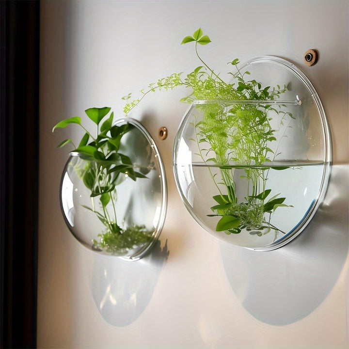 Wall-mounted flower pot, water-cultivated greenery flower pot, wall-mounted round decorative plate, transparent European-style vase, water-cultivated plant small fish tank dual-purpose, Christmas decoration flower pot by Casa Perfeita