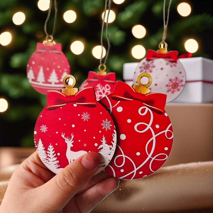 Conjunto de 12 Enfeites de Madeira Natal Redondos Planos
