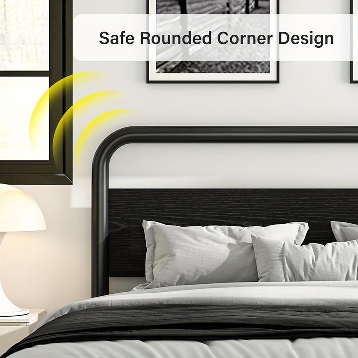 Cama Metálica com Cabeceira de Madeira e Armazenamento