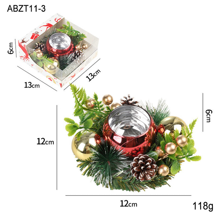 Christmas Candle Metals Candlestick Wreath Artificial Pinball Pinecone Candle Holder Fake Leaves Xmas New Year Home Table Decor by 253444