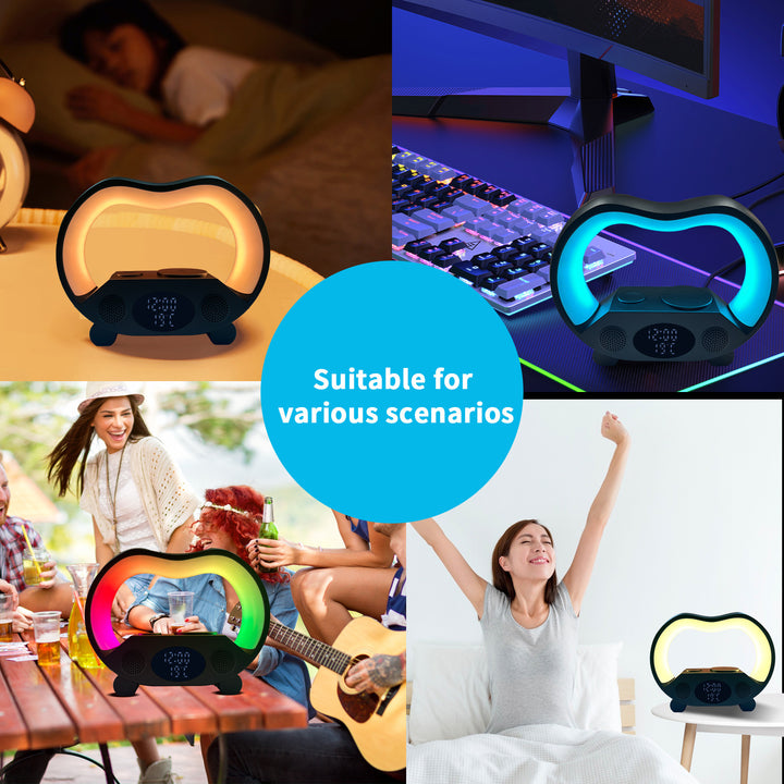 Luminária Inteligente 6 em 1 – Carregador Sem Fio + Bluetooth