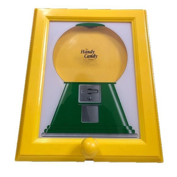 Dispensador de Doces Moldura de Foto Quadrada Amarela em Plastico 30x21cm Ideal para Decoracao de Mesa