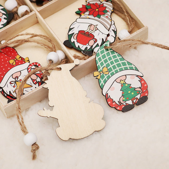 Christmas Faceless Doll Wooden Pendant Decoration Set by 253444