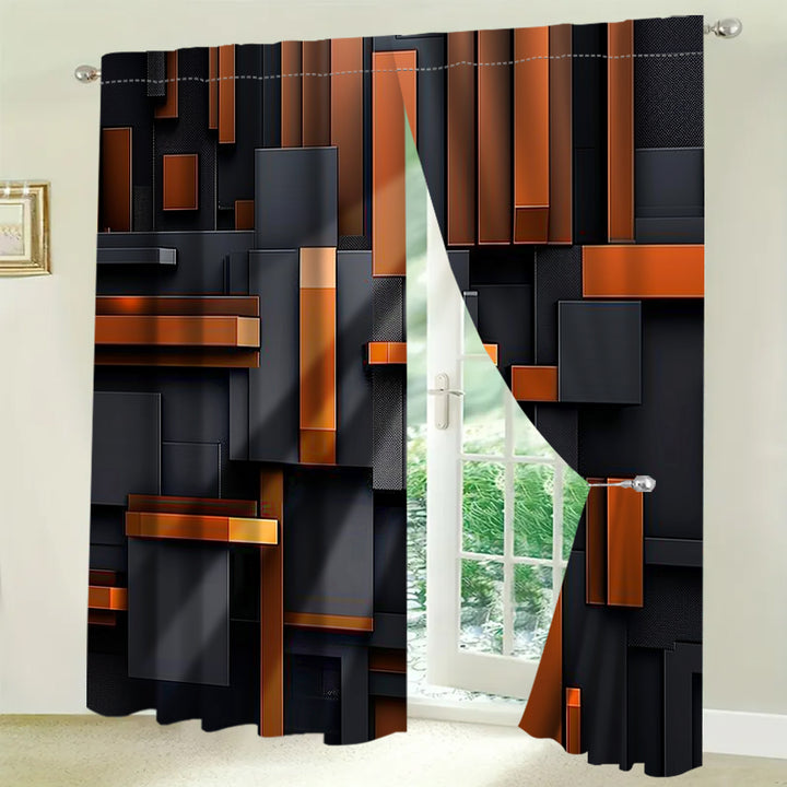 Cortinas Abstratas Geométricas Preto Laranja Branco