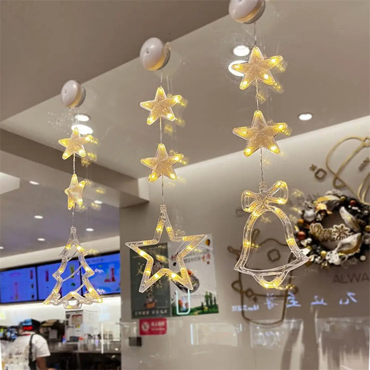 Christmas 3pcs LED Light Star Xmas Tree Hanging Sucker Lamp Window Ornaments Decoration For Home Xmas Navidad New Year Decor Christmas Decorations by 253444