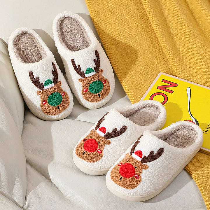 Christmas Shoes Winter Home Slippers Elk Soft Cozy Bedroom Slipper Slip On House Shoes by 253444