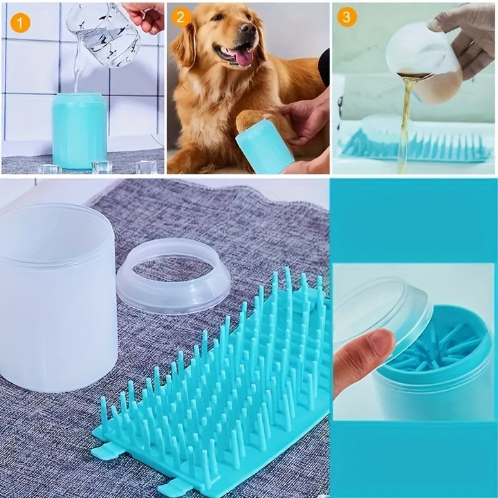 Portable Silicone Pet Paw Cleaner Cup for Dogs & Cats - Soft Bristle Brush, Non-Electric, PP Material, Blue - Ideal for Keeping Your Pet's Paws Clean Indoors, Dog Paw Cleaner by Casa Perfeita