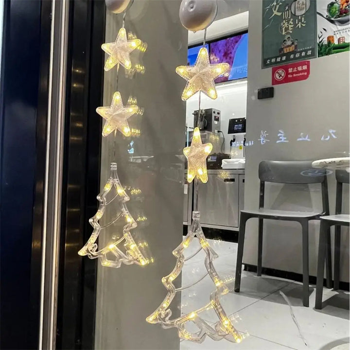 Christmas 3pcs LED Light Star Xmas Tree Hanging Sucker Lamp Window Ornaments Decoration For Home Xmas Navidad New Year Decor Christmas Decorations by 253444
