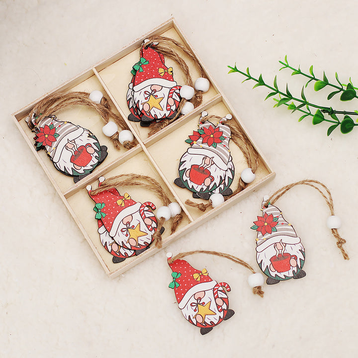 Christmas Faceless Doll Wooden Pendant Decoration Set by 253444