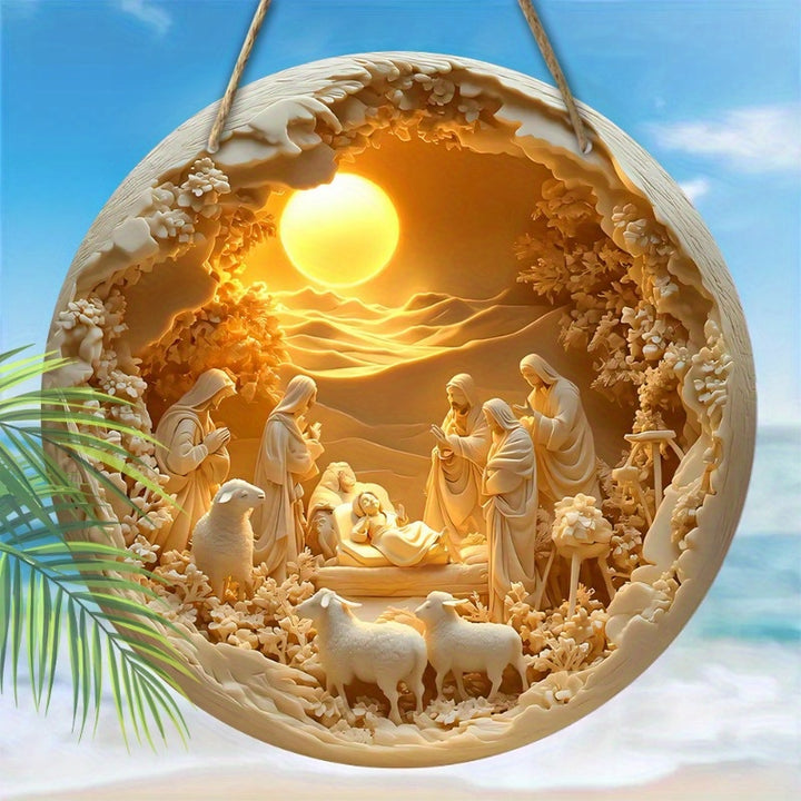Guirlanda Natividade Madeira 3D Decoração Cristã Família by Casa Perfeita