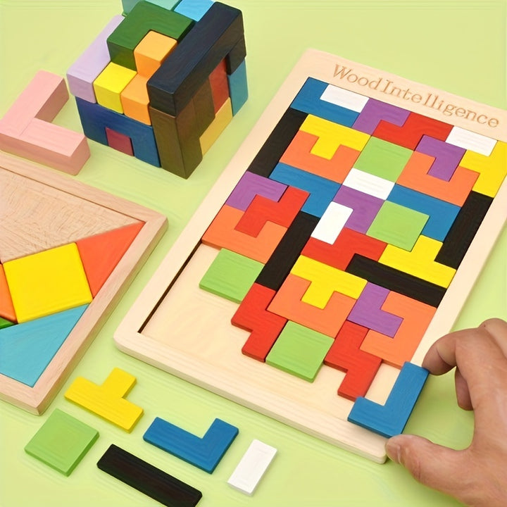 Blocos De Madeira 3D Coloridos Quebra Cabeça Educativo
