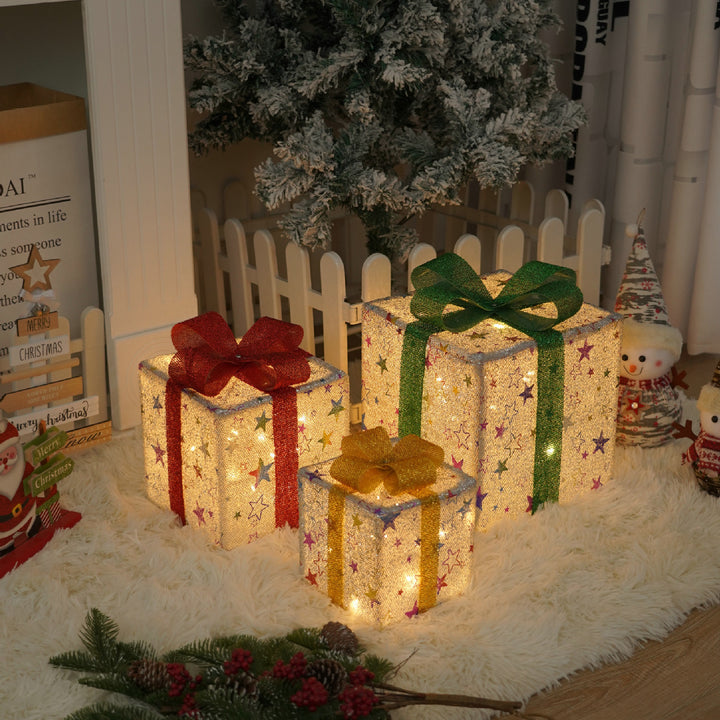 Remote Control Christmas Gift Box Lights Christmas Three-piece Decoration by 253444
