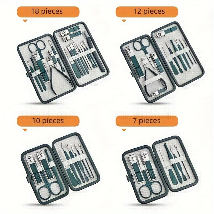 Kit Profissional de Cuidados com as Unhas – 7/10/12/18 Peças em Aço Inoxidável com Estojo de Viagem