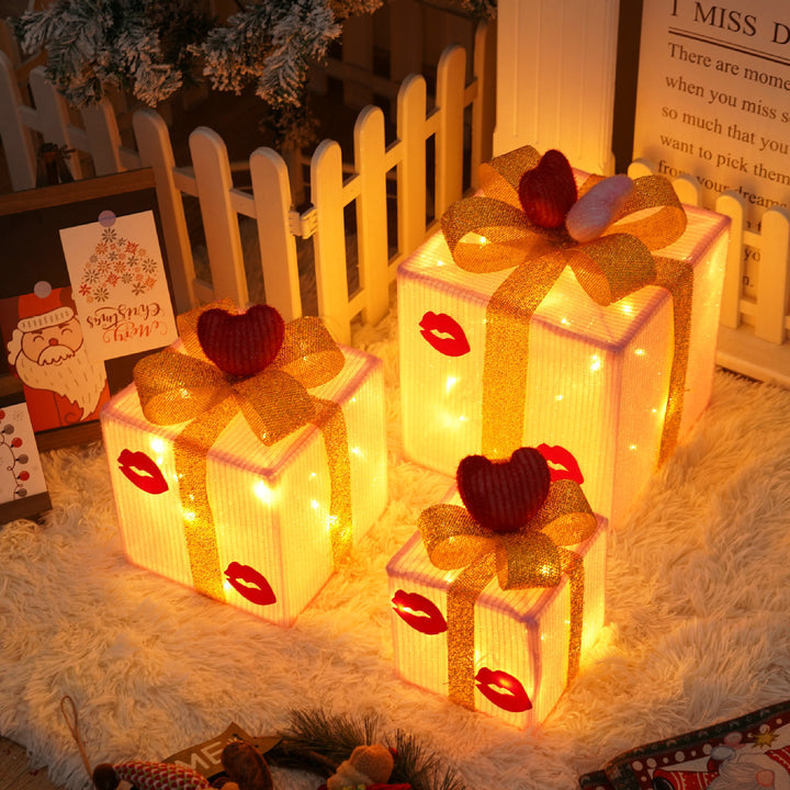 Remote Control Christmas Gift Box Lights Christmas Three-piece Decoration by 253444