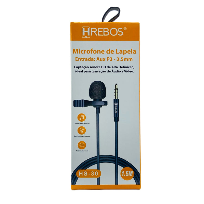 Microfone de Lapela P3 3.5mm Hrebos Áudio e Vídeo HS-30 by 253444
