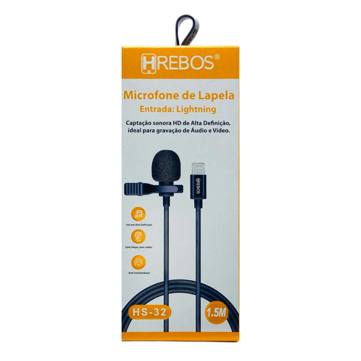 Microfone de Lapela Hrebos Para Lightning Áudio e Vídeo HS-32 by 253444
