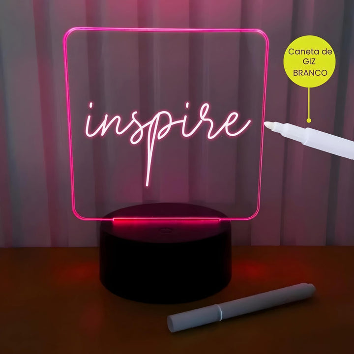Luminária Lousa De Mesa Com Led E Caneta para Escrever