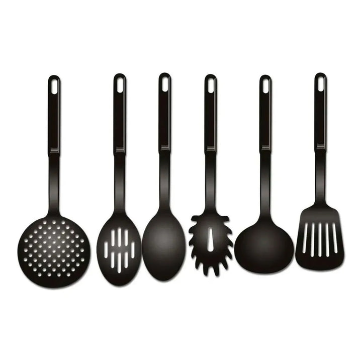 Conjunto Kit Utensílios Cozinha Nylon Colher Concha Escumadeira Espátula Pegadores Preto by 474443